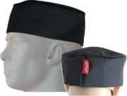 STOCK - CHEFS BEANIE WITH TOP PIPING - BLACK