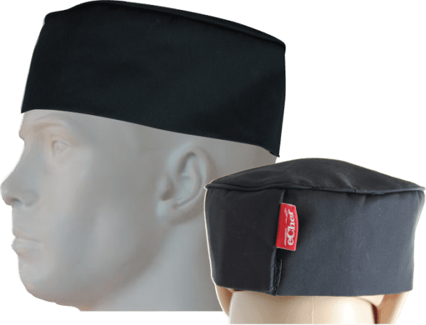STOCK - CHEFS BEANIE WITH TOP PIPING - BLACK