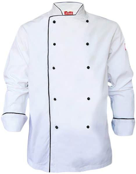 STOCK - EXECUTIVE CHEFS JACKET - COLLAR, CUFF & FRONT PIPING- WHITE